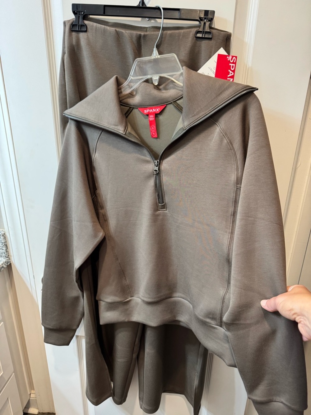 SPANX Taupe Zip-Up Jacket and pants